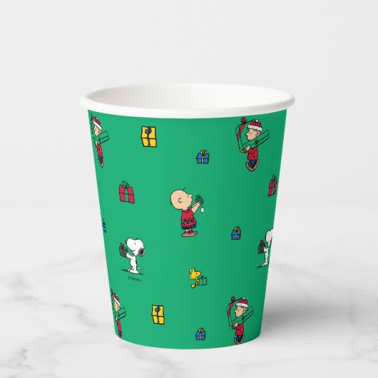 Peanuts | Kerstcadeau Giving Pattern Papieren Bekers (Voorkant)