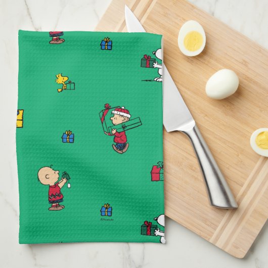 Peanuts | Kerstcadeau Giving Pattern Theedoek (Quarter Fold)