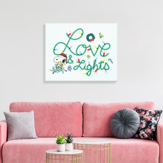 Peanuts | Kerstliefde en Lichten Canvas Afdruk (Insitu (Woonkamer))
