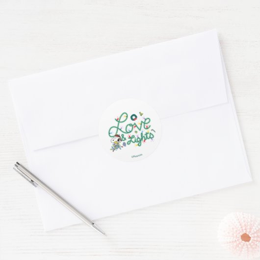 Peanuts | Kerstliefde en Lichten Ronde Sticker (Envelop)