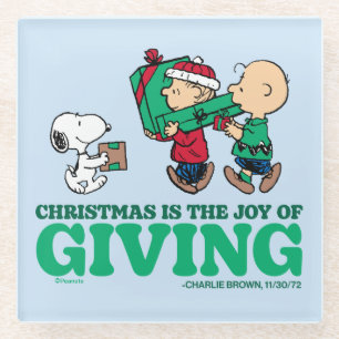 Peanuts Kerstmis is de vreugde van het geven Glazen Onderzetter