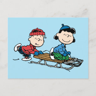 Peanuts Linus & Lucy Sled rijden Feestdagenkaart