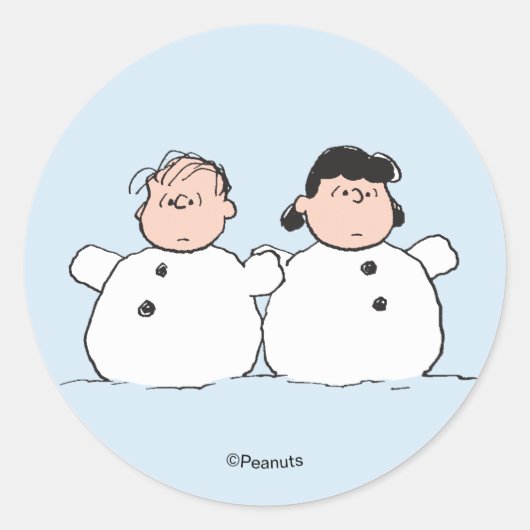 Peanuts | Linus & Lucy Snowmen Ronde Sticker (Voorkant)