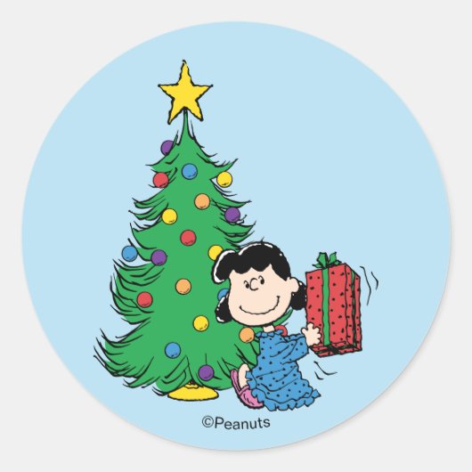 Peanuts | Lucy Christmas Tree Holiday Ronde Sticker (Voorkant)