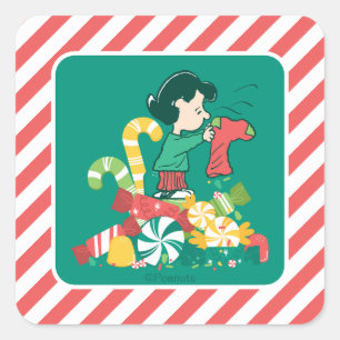 Peanuts Lucy hoe meer hoe beter Vierkante Sticker
