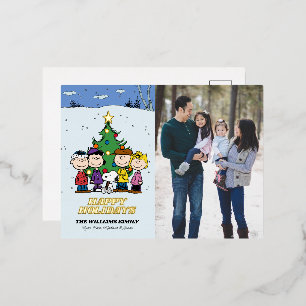 Peanuts Merry Kerstmis   Foto en naam toevoegen Folie Feestdagen Briefkaart