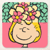 Peanuts | Sally half & half bloemen Vierkante Kartonnen Onderzetter (Voorkant)