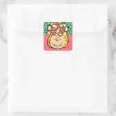 Peanuts | Sally half & half bloemen Vierkante Sticker (Tas)