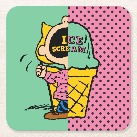 Peanuts | Sally Ice Cream Half & Half Vierkante Kartonnen Onderzetter (Voorkant)