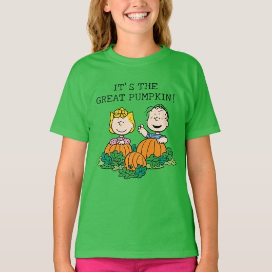 Peanuts | Sally & Linus in het pompoenveld T-shirt (Voorkant)