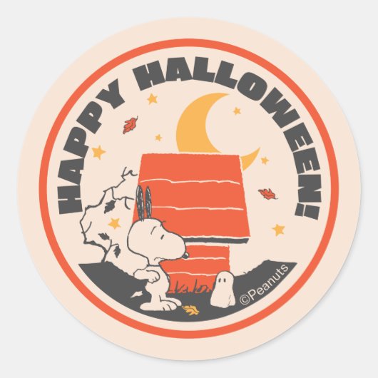 Peanuts |  Snoopy Bang Door Ghost Ronde Sticker (Voorkant)
