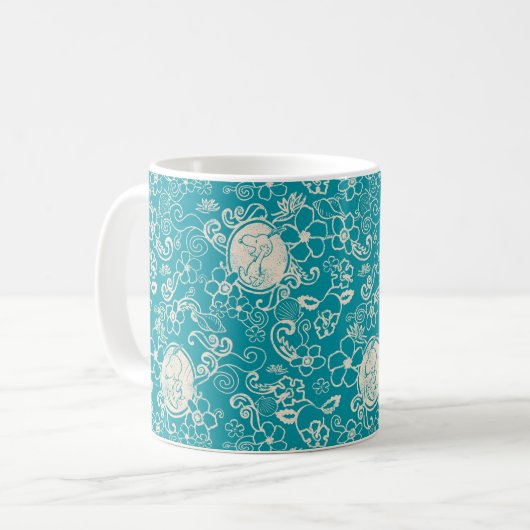 Peanuts | Snoopy Blauwgroen tropisch strandpatroon Koffiemok (Voorkant links)