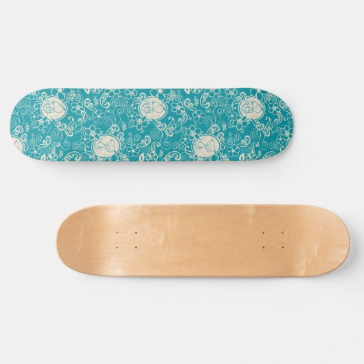 Peanuts | Snoopy Blauwgroen tropisch strandpatroon Skateboard (Horizontaal)