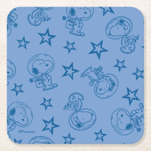 Peanuts   Snoopy Blue Space Astronaut Patroon Vierkante Kartonnen Onderzetter