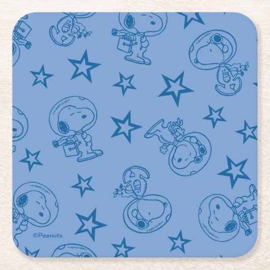Peanuts | Snoopy Blue Space Astronaut Patroon Vierkante Kartonnen Onderzetter (Voorkant)