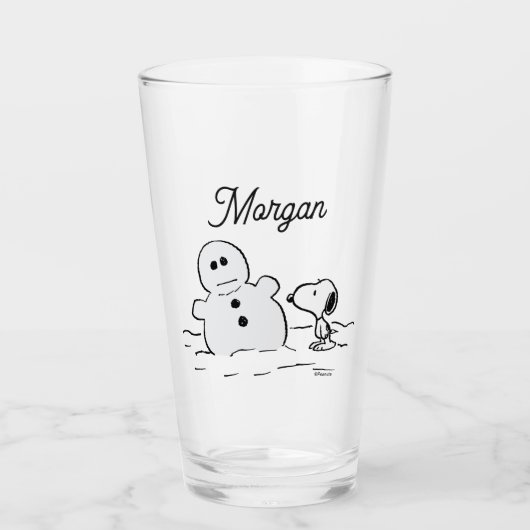 Peanuts | Snoopy bouwt een sneeuwpop | Jouw namen  Glas (Voorkant)