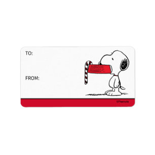 Peanuts Snoopy Candy Cane Food Dish Gift Label