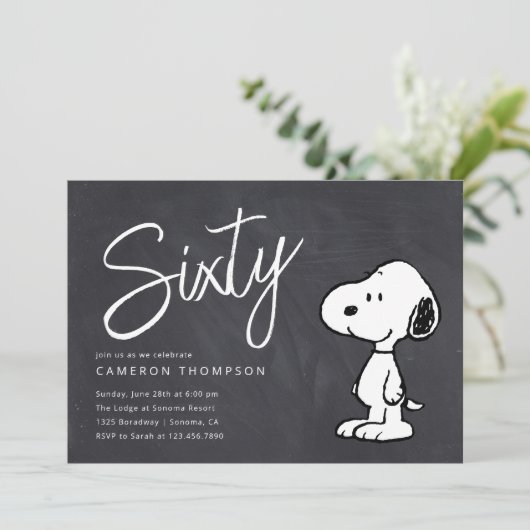 Peanuts Snoopy - Chalkboard 60e verjaardag Kaart (Staand voorkant)