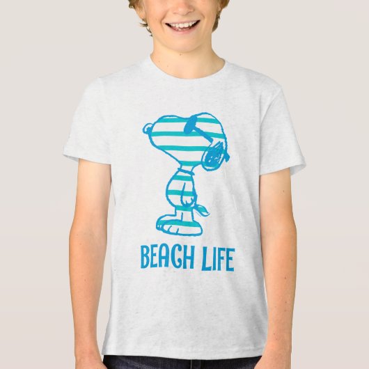 Peanuts | Snoopy Cyan Stripes Zonnebril Tri-Blend Shirt (Voorkant)