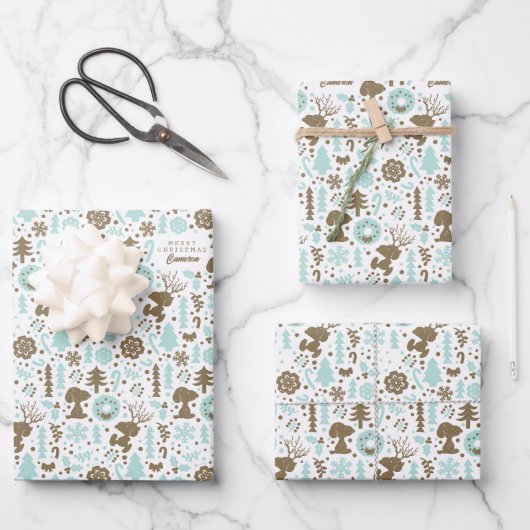 Peanuts | Snoopy Frosty Christmas Pattern Inpakpapier Vel (Voorkant)