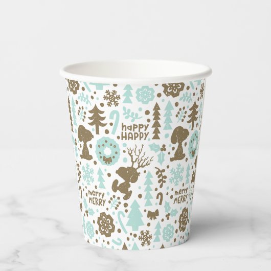 Peanuts | Snoopy Frosty Christmas Pattern Papieren Bekers (Achterkant)