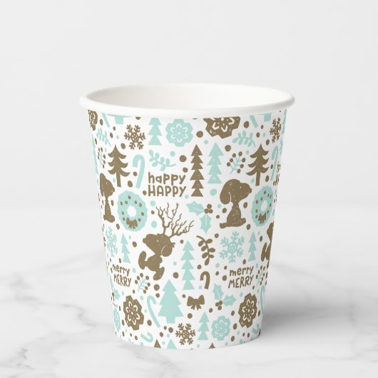 Peanuts | Snoopy Frosty Christmas Pattern Papieren Bekers (Voorkant)