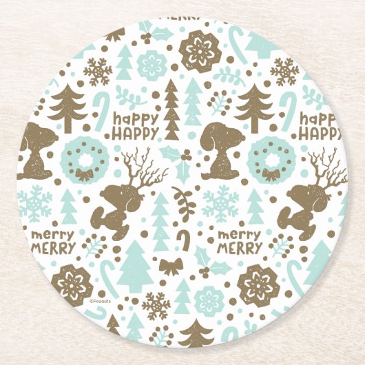 Peanuts | Snoopy Frosty Christmas Pattern Ronde Kartonnen Onderzetter (Voorkant)