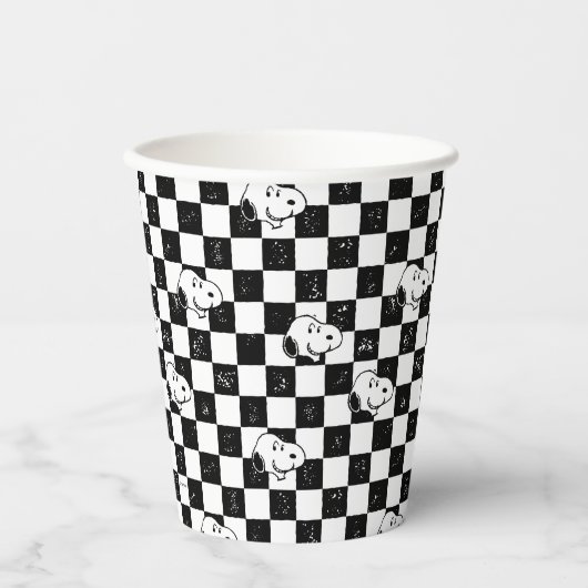 Peanuts | Snoopy geruite vlag Papieren Bekers (Voorkant)