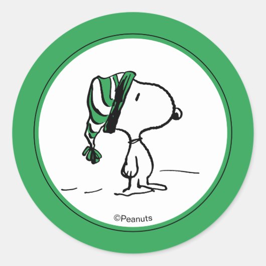 Peanuts | Snoopy Green Snow Cap Ronde Sticker (Voorkant)