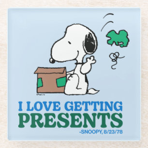 Peanuts Snoopy Ik hou van het krijgen van Cadeau Glazen Onderzetter