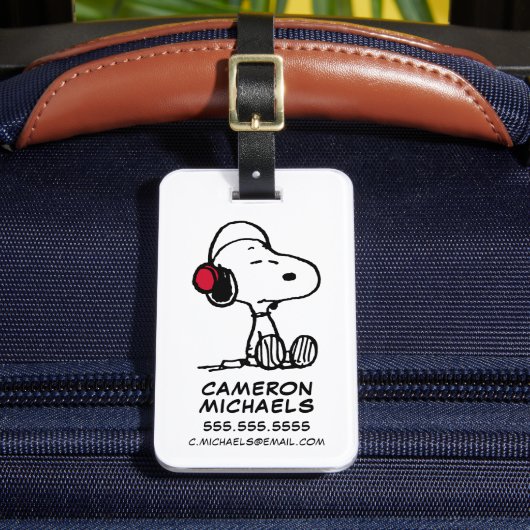 Peanuts | Snoopy in headsets Bagagelabel (Voorkant Insitu 2)