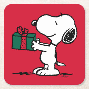 Peanuts Snoopy Kerstcadeau Giver Vierkante Kartonnen Onderzetter