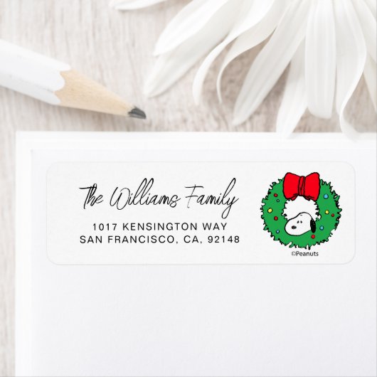 Peanuts | Snoopy Kerstkrans en strik Etiket (Insitu)