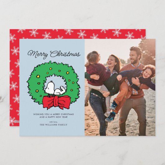 Peanuts | Snoopy Kerstkrans Feestdagenkaart (Voorkant / Achterkant)