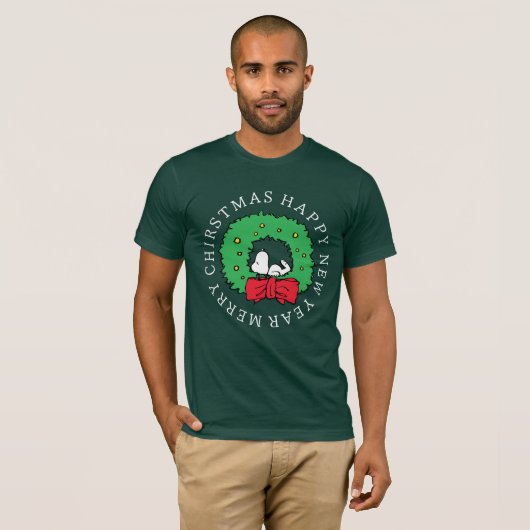 Peanuts | Snoopy Kerstkrans T-shirt (Voorkant volledig)