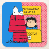 Peanuts | Snoopy & Lucy half & half Vierkante Kartonnen Onderzetter (Voorkant)