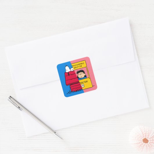 Peanuts | Snoopy & Lucy half & half Vierkante Sticker (Envelop)
