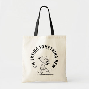 Peanuts Snoopy probeert iets nieuws Tote Bag