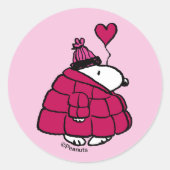 Peanuts | Snoopy Puffer Jacket Valentijn Ronde Sticker (Voorkant)
