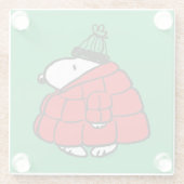 Peanuts | Snoopy Red Puffer Jacket Glazen Onderzetter (Achterkant)