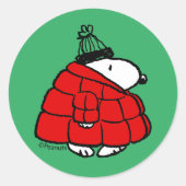 Peanuts | Snoopy Red Puffer Jacket Ronde Sticker (Voorkant)