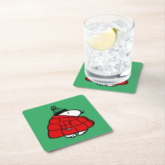 Peanuts | Snoopy Red Puffer Jacket Vierkante Kartonnen Onderzetter (Insitu)