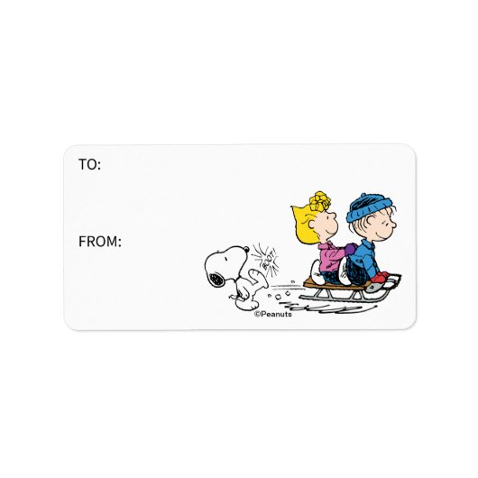 Peanuts | Snoopy, Sally & Linus Sled Gift Label (Voorkant)