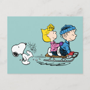 Peanuts   Snoopy, Sally & Linus Sled rijden Feestdagenkaart
