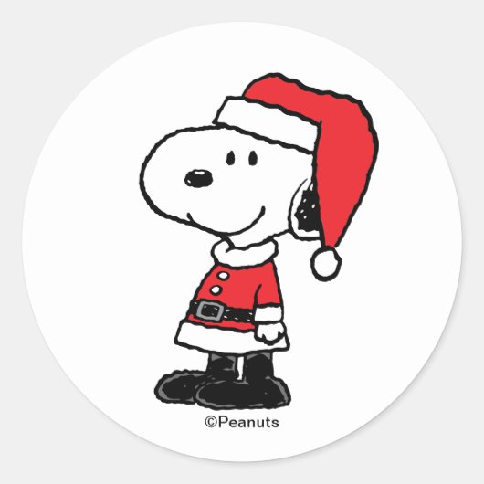 Peanuts | Snoopy Santa Claus Ronde Sticker (Voorkant)