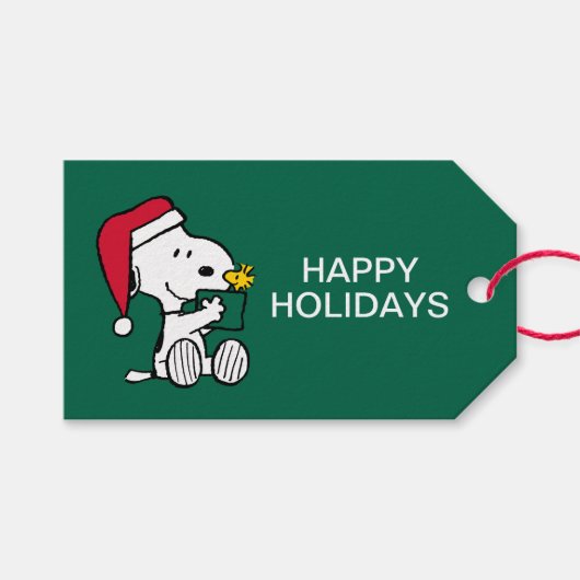 Peanuts | Snoopy Santa & Woodstock Gift Cadeaulabel (Voorkant (Horizontaal))