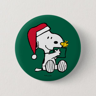 Peanuts Snoopy Santa & Woodstock Gift Ronde Button 5,7 Cm