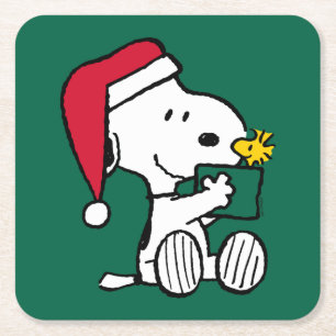 Peanuts Snoopy Santa & Woodstock Gift Vierkante Kartonnen Onderzetter