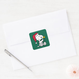 Peanuts Snoopy Santa & Woodstock Gift Vierkante Sticker