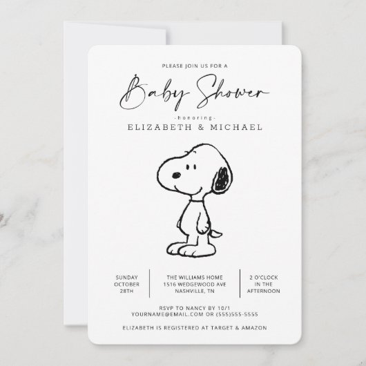 Peanuts Snoopy - Uitnodiging tot Baby shower (Voorkant)